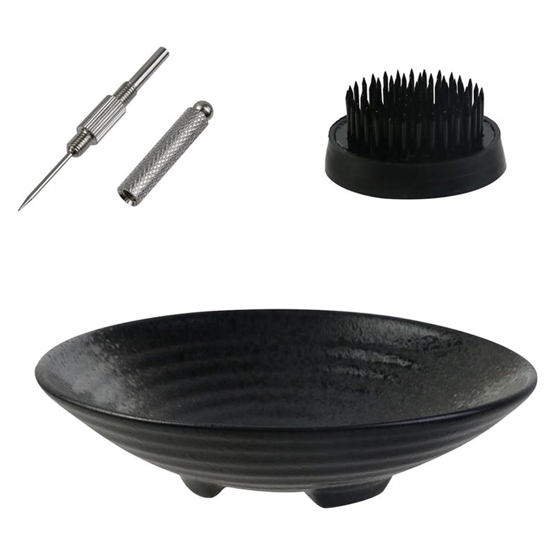 Ikebana Vase Kenzan - Ikebana-Vasen-Set, Ikebana-Schale und Metall-Blumen-Kenzan, mit Nadelrichtwerkzeug-A50M